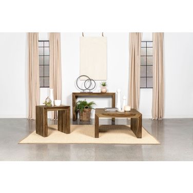 Odilia Square Solid Wood Occasional Table Set In Auburn