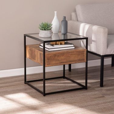 Olivern Glass-Top End Table With Storage