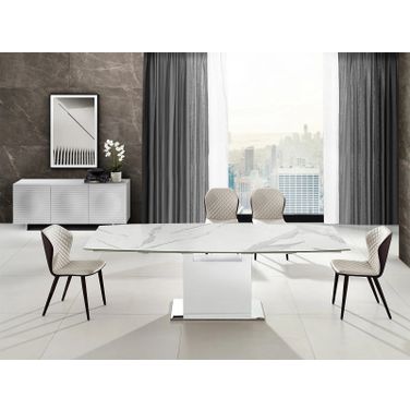 Olivia Dining Room Set In White Base and White Marbled Top