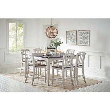 Orchard Park 60 Inch 7 Piece Farmhouse Counter Height Dining Room Set In Soft Grey