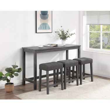 Oriana 4 Piece Counter Height 36 Inch Pub Table Set with Tufted Linen Stools In Gray