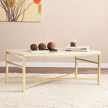 Orinda Faux Stone Travertine Cocktail Table