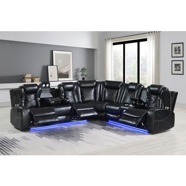 Orion II 3 Piece Power Motion Sectional with 3 Recliners and Adjustable Headrests In Black