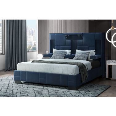 Oscar Queen Bed No Wood Trim In Navy Blue