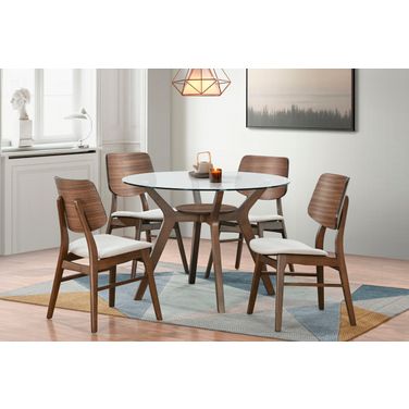 Oscar Round Glass Dining Room Set In Brown