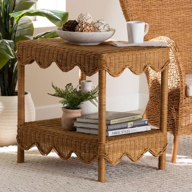 Oteria Scalloped Rattan Side Table In Light Honey