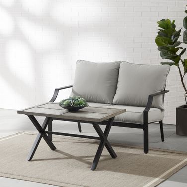 Otto 2 Piece Outdoor Loveseat Patio Furniture Set In Gray and Matte Black