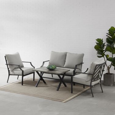 Otto 4 Piece Outdoor Loveseat Patio Furniture Set In Gray and Matte Black