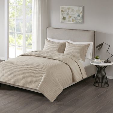 Otto Polyester Microfiber Solid 3 Piece King Coverlet Set In Khaki