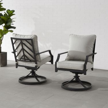 Otto Swivel Outdoor Dining Chair Set of 2 In Gray and Matte Black