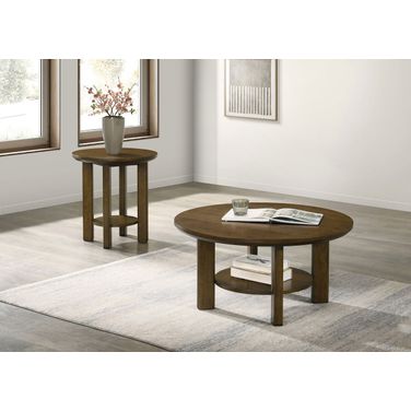 Ottowa Round Wood Occasional Table Set In Brown