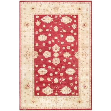 Oushak Collection Hand-Knotted Lamb's Wool Area Rug- 11' 9" x 18' 2" In Ivory and Red