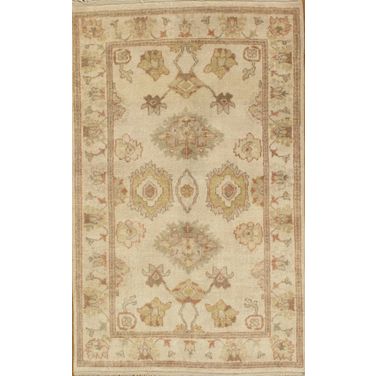 Oushak Collection Hand-Knotted Lamb's Wool Area Rug- 3' 9" x 5' 11" In Ivory