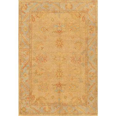 Oushak Collection Hand-Knotted Lamb's Wool Area Rug- 7' 7" x 11' 2" In Light Blue and Camel