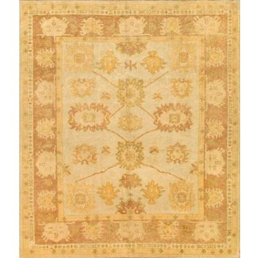 Oushak Collection Hand-Knotted Lamb's Wool Area Rug- 8' 8" x 9'11" In Light Blue and Light Brown