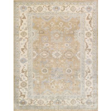 Oushak Collection Hand-Knotted Lamb's Wool Area Rug- 9' 1" x 11'11" In Ivory and Light Gold
