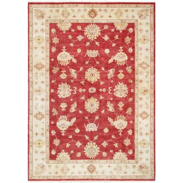 Oushak Collection Hand-Knotted Lamb's Wool Area Rug- 9' 10" x 13' 11" In Ivory and Red