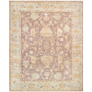 Oushak Collection Hand-Knotted Lamb's Wool Area Rug- 9' 3" x 11' 10" In Light Blue and Brown