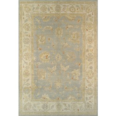 Oushak Collection Hand-Knotted Lamb's Wool Area Rug- 9' x 13' 2" In Light Blue and Ivory