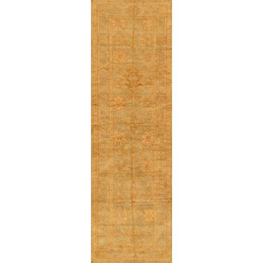 Oushak Collection Hand-Knotted Lamb's Wool Runner- 3' 3" x 10' 6" In Light Green and Grey