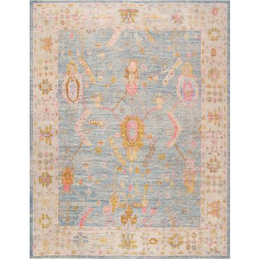 Oushak Collection Hand-Knotted Wool Area Rug-11' 6" x 14' 1" In Light Blue and Ivory
