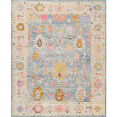 Oushak Collection Hand-Knotted Wool Area Rug-11' 7" x 14' 2" In Light Blue and Ivory