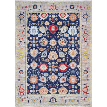Oushak Collection Hand-Knotted Wool Area Rug- 9'11" x 14' In Navy and Silver