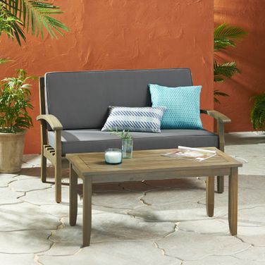 Outdoor Chat Set with Coffee Table and Loveseat In Dark Grey