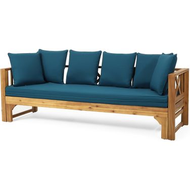Outdoor Daybed with X-Shaped Panel Backrest and Armrests In Teak