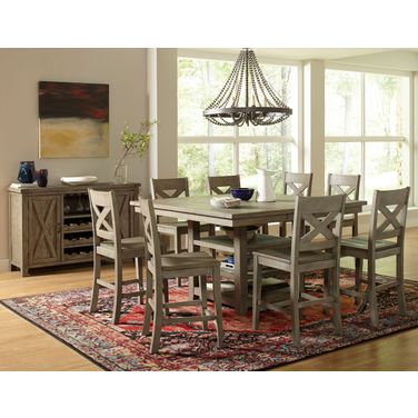 Outer Banks 60 Inch 9 Piece Counter Height Farmhouse Dining Room Set In Driftwood