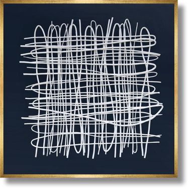 Outspoken Grid Abstract on Midnight Blue Canvas Wall Art In Gold