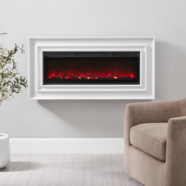 Owen Wall Mounted Console with Electric Fireplace In White