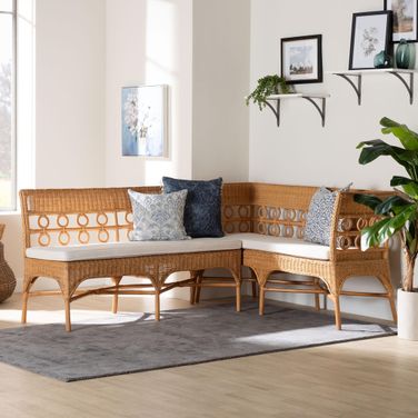 Oxford Rattan 2-Piece Dining Nook Bench Set In Light Honey
