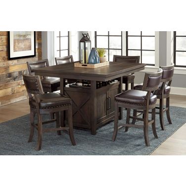Oxton Distressed Dark Cherry Extendable Counter Height Dining Room Set