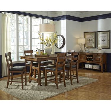 Ozark Gathering Height Trestle Dining Room Set In Warm Pecan