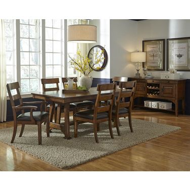 Ozark Trestle Dining Room Set In Warm Pecan