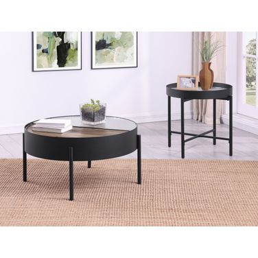 Ozella Round Occasional Table Set with Hidden Storage In Sandy Black