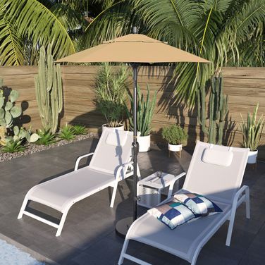 Pacific Trail 6' Patio Umbrella with Aluminum Pole Ribs Push Button Tilt Crank Lift with Sunbrella Fabric In Beige and Hammertone Grey