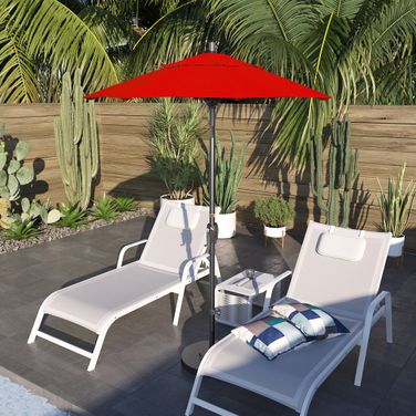 Pacific Trail 6' Patio Umbrella with Aluminum Pole Ribs Push Button Tilt Crank Lift with Sunbrella Fabric In Jockey Red and Hammertone Grey