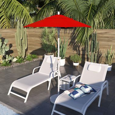 Pacific Trail 6' Patio Umbrella with Aluminum Pole Ribs Push Button Tilt Crank Lift with Sunbrella Fabric In Jockey Red and Matte White