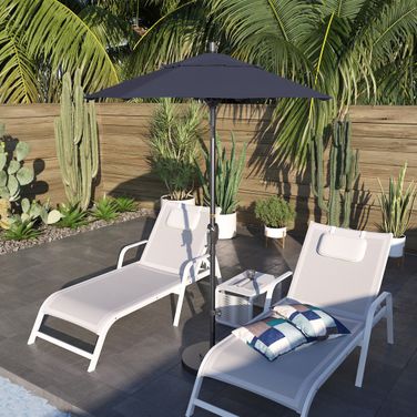 Pacific Trail 6' Patio Umbrella with Aluminum Pole Ribs Push Button Tilt Crank Lift with Sunbrella Fabric In Navy Blue and Hammertone Grey