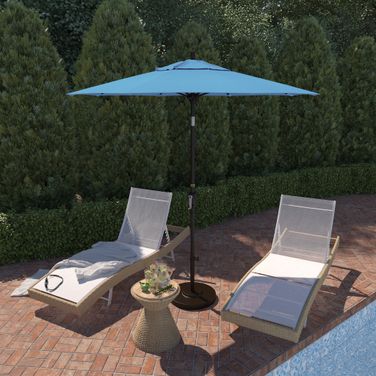 Pacific Trail 7.5' Patio Umbrella with Aluminum Pole Ribs Push Button Tilt Crank Lift with Olefin Fabric In Frost Blue and Bronze