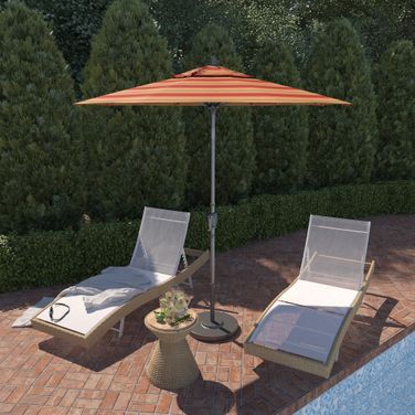 Pacific Trail 7.5' Patio Umbrella with Aluminum Pole Ribs Push Button Tilt Crank Lift with Sunbrella Fabric In Astoria Sunset and Hammertone Grey