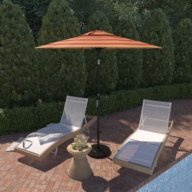 Pacific Trail 7.5' Patio Umbrella with Aluminum Pole Ribs Push Button Tilt Crank Lift with Sunbrella Fabric In Astoria Sunset and Stone Black