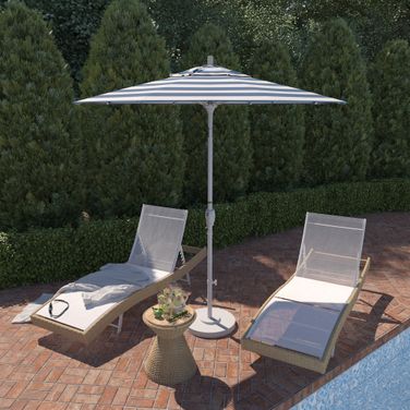 Pacific Trail 7.5' Patio Umbrella with Aluminum Pole Ribs Push Button Tilt Crank Lift with Sunbrella Fabric In Cabana Regatta and Matte White