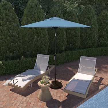 Pacific Trail 7.5' Patio Umbrella with Aluminum Pole Ribs Push Button Tilt Crank Lift with Sunbrella Fabric In Canvas Cyan and Bronze