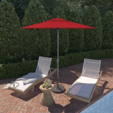 Pacific Trail 7.5' Patio Umbrella with Aluminum Pole Ribs Push Button Tilt Crank Lift with Sunbrella Fabric In Jockey Red and Hammertone Grey
