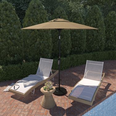 Pacific Trail 7.5' Patio Umbrella with Aluminum Pole Ribs Push Button Tilt Crank Lift with Sunbrella Fabric In Linen Sesame and Stone Black