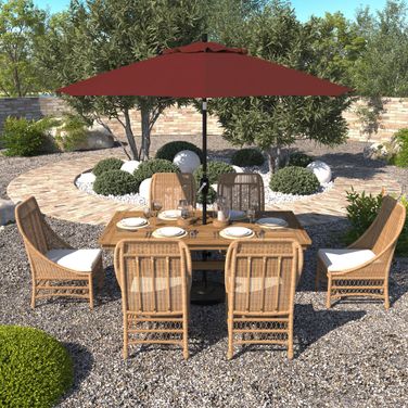 Pacific Trail 9' Patio Umbrella with Aluminum Pole Ribs Push Button Tilt Crank Lift with Sunbrella Fabric In Henna and Stone Black