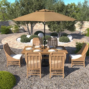 Pacific Trail 9' Patio Umbrella with Aluminum Pole Ribs Push Button Tilt Crank Lift with Sunbrella Fabric In Linen Sesame and Stone Black
